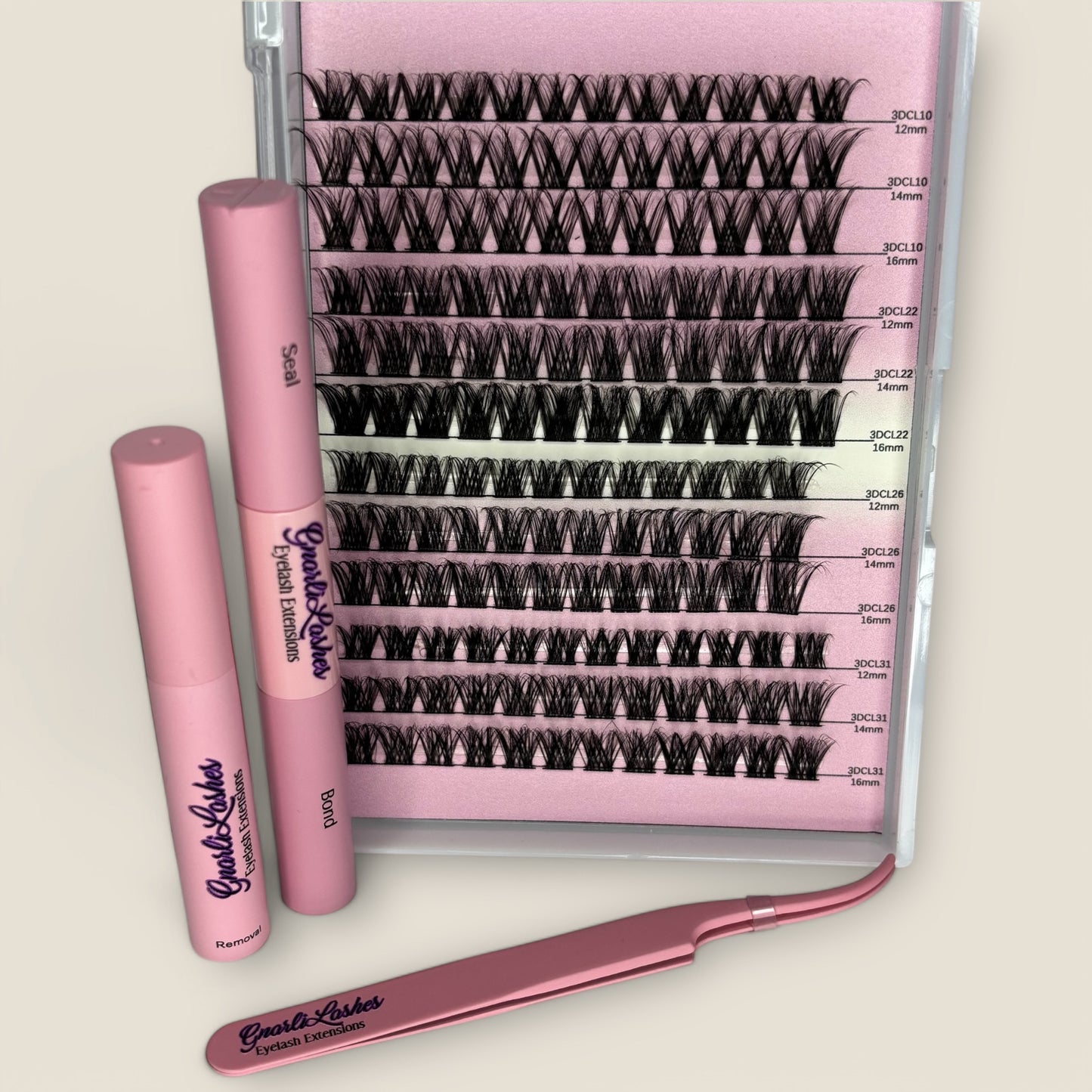 Gnarli lashes cluster lash kits DIY lashes high quality diy lash kits with bond, sealer, remover and tweezers.