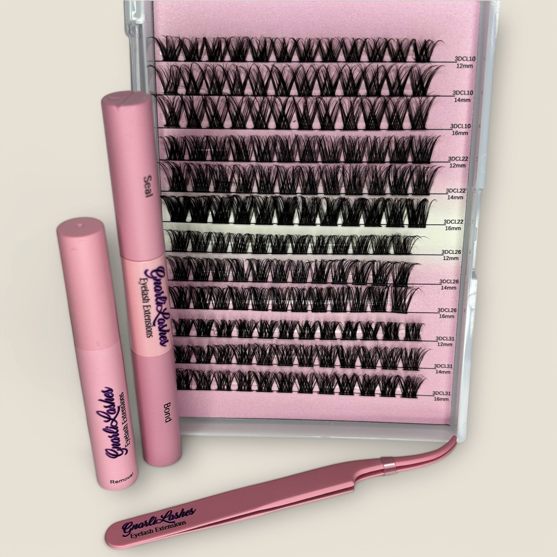 Gnarli lashes cluster lash kits DIY lashes high quality diy lash kits with bond, sealer, remover and tweezers.